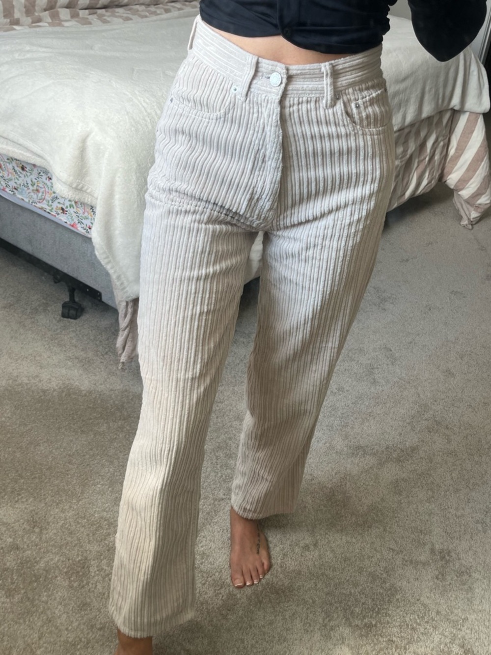 BDG Light Cream Corduroy Zip-Front Pants